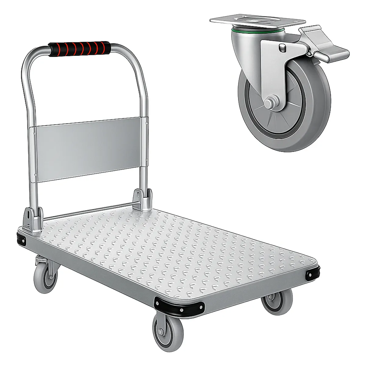 RAGNAR - Carro De Carga Plegable Acero Yegua 300kg 4 Ruedas Con Freno