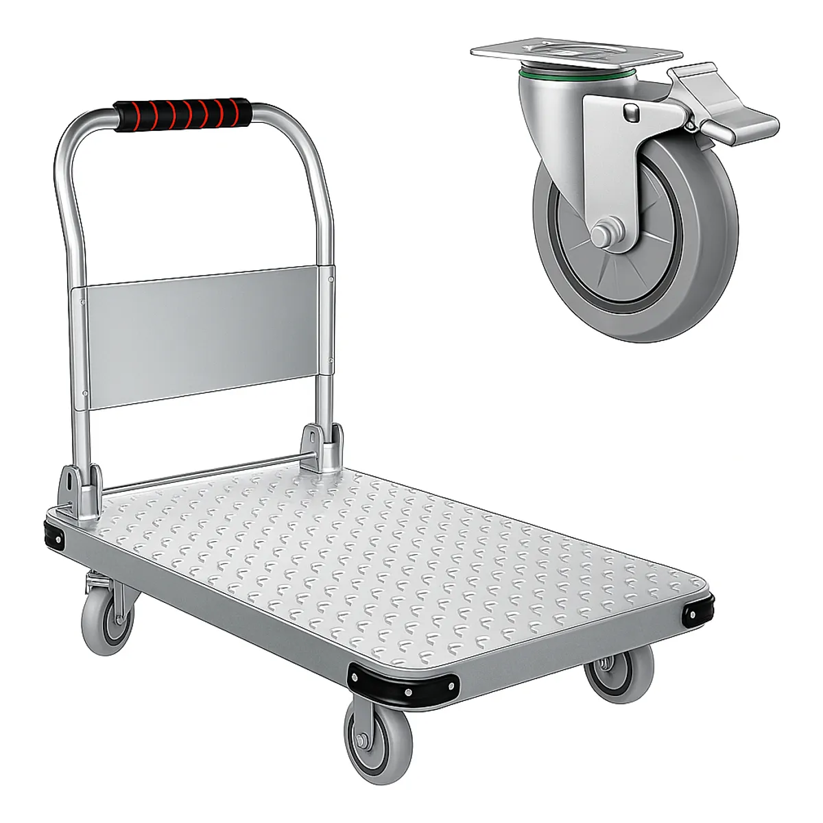 RAGNAR - Carro De Carga Plegable Acero Yegua 300kg 4 Ruedas Con Freno