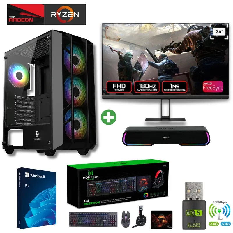AMD CORP - Pc Gamer AMD Ryzen 5 5500 - 16GB - RX 7600 - 1TB (Parlante + Monitor 24") PRO