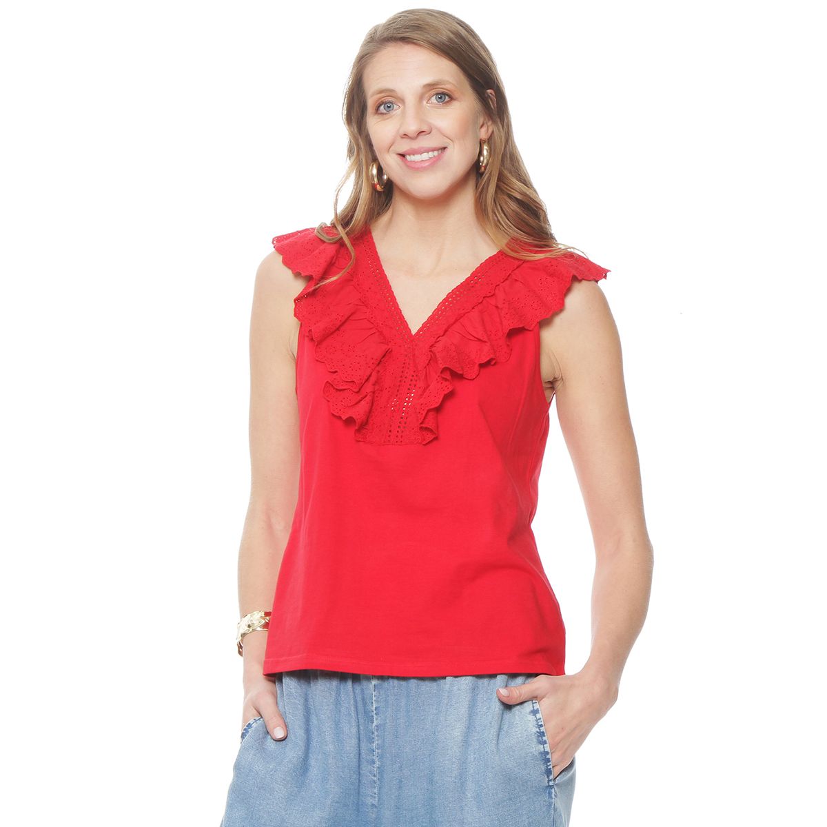 WADOS - POLERA SIN MANGA ESCOTE V CON VOLANTE