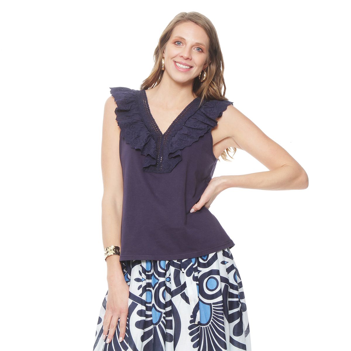 WADOS - POLERA SIN MANGA ESCOTE V CON VOLANTE