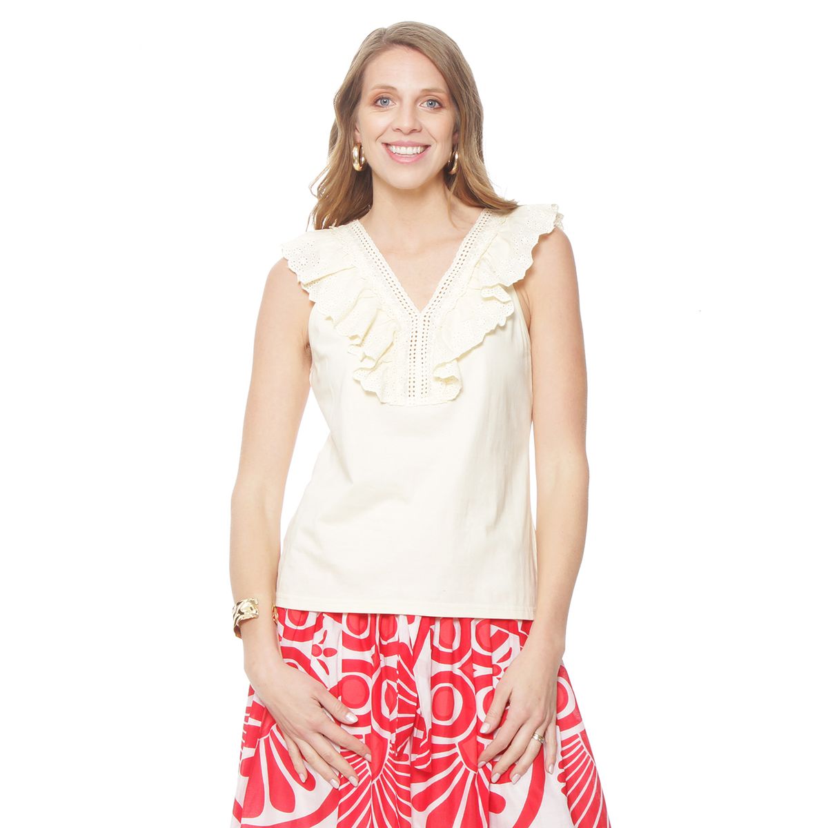 WADOS - POLERA SIN MANGA ESCOTE V CON VOLANTE