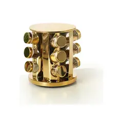 CARIBEE - Especiero Condimentero Set X12 Base Giratoria Madera Pettish Color Acero Dorado