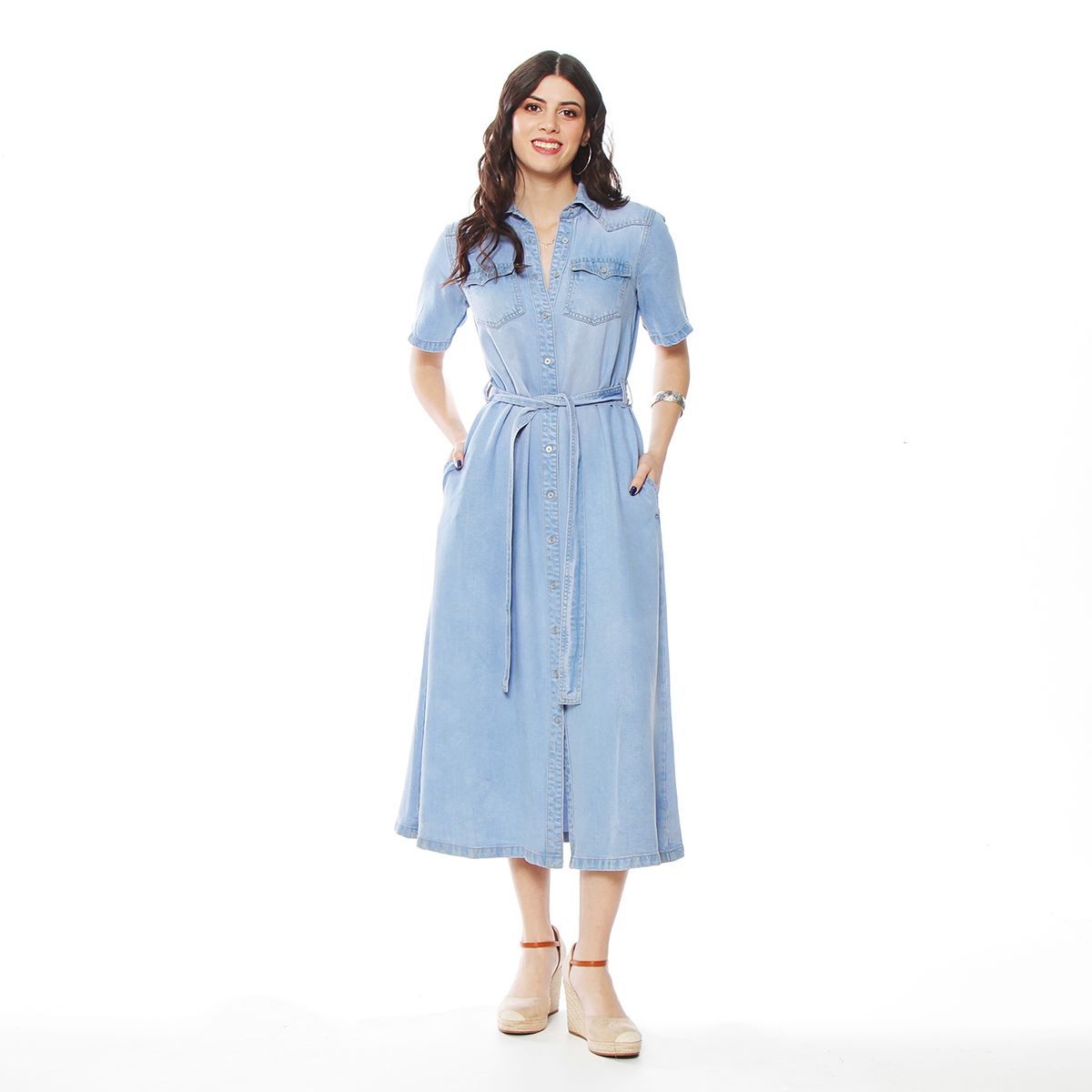 WADOS - VESTIDO MANGA CORTA LYOCELL CON LAZO EN CINTURA Y BOLSILLO