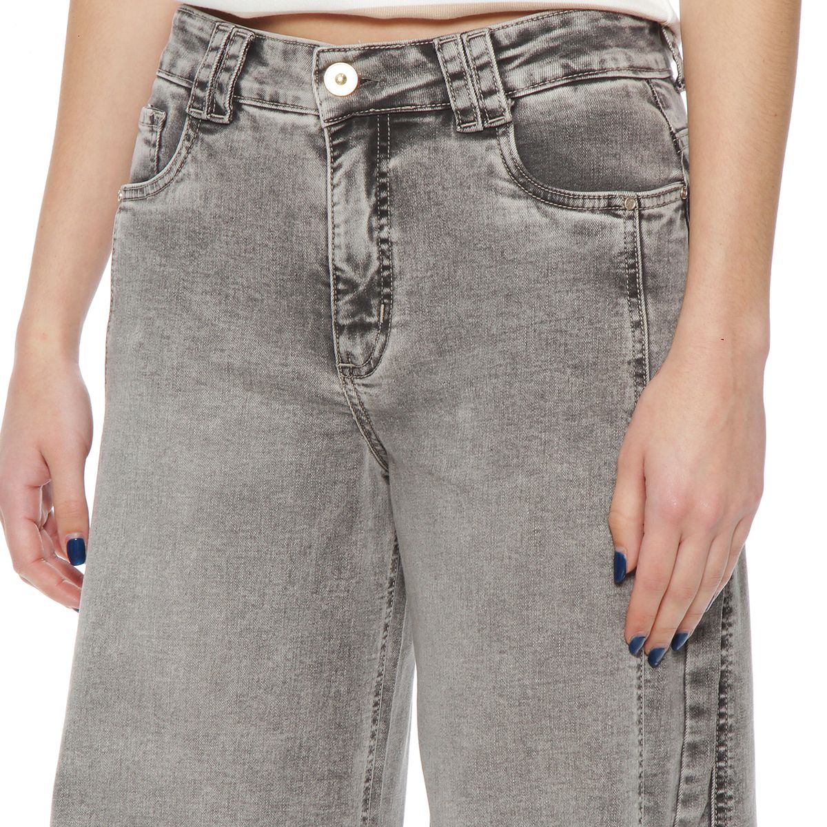 WADOS - JEANS WIDE LEG TIRO ALTO COSTADILLOS PRETINA BASICA 1 BOTON