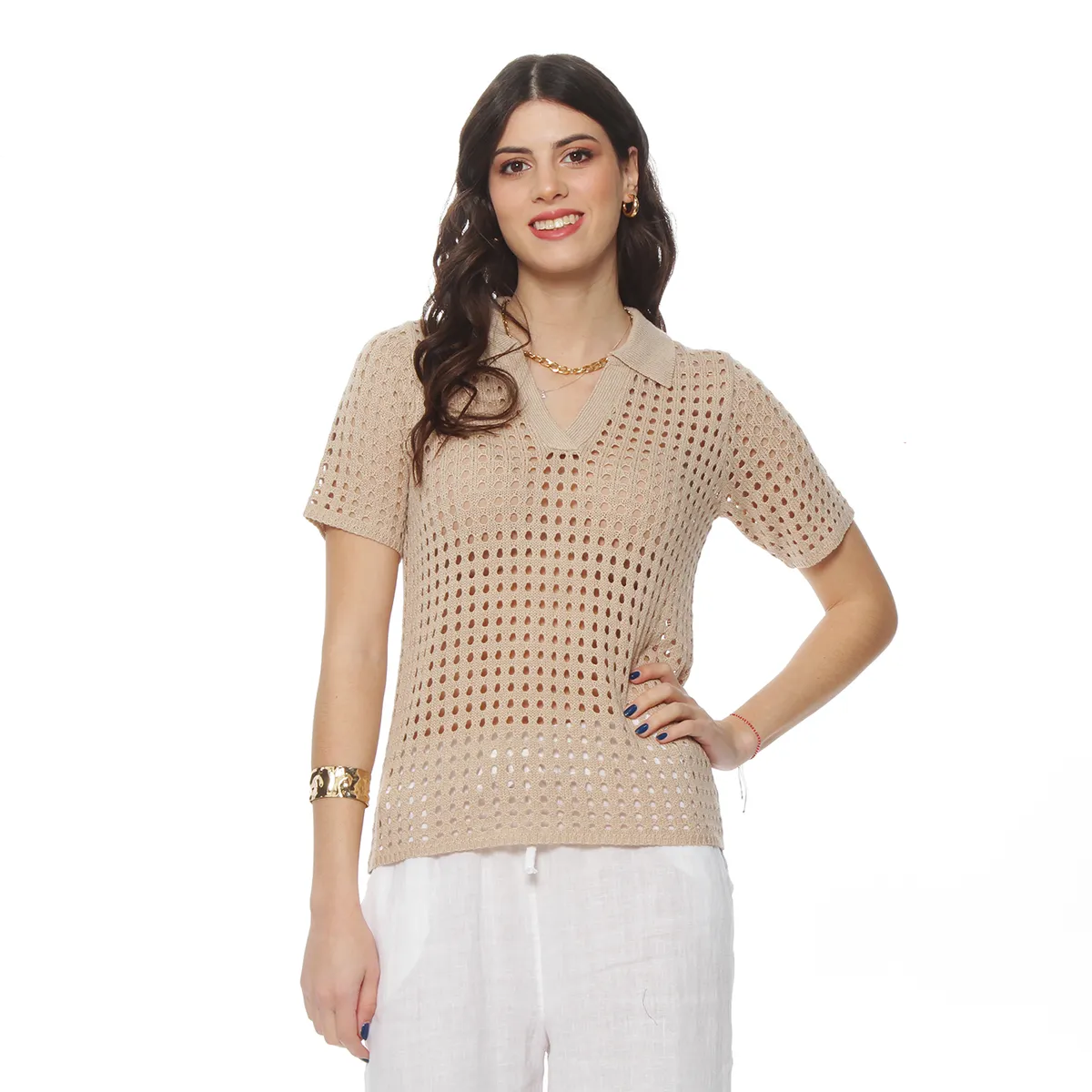 WADOS - POLERA MANGA CORTA TEJIDA ESCOTE V