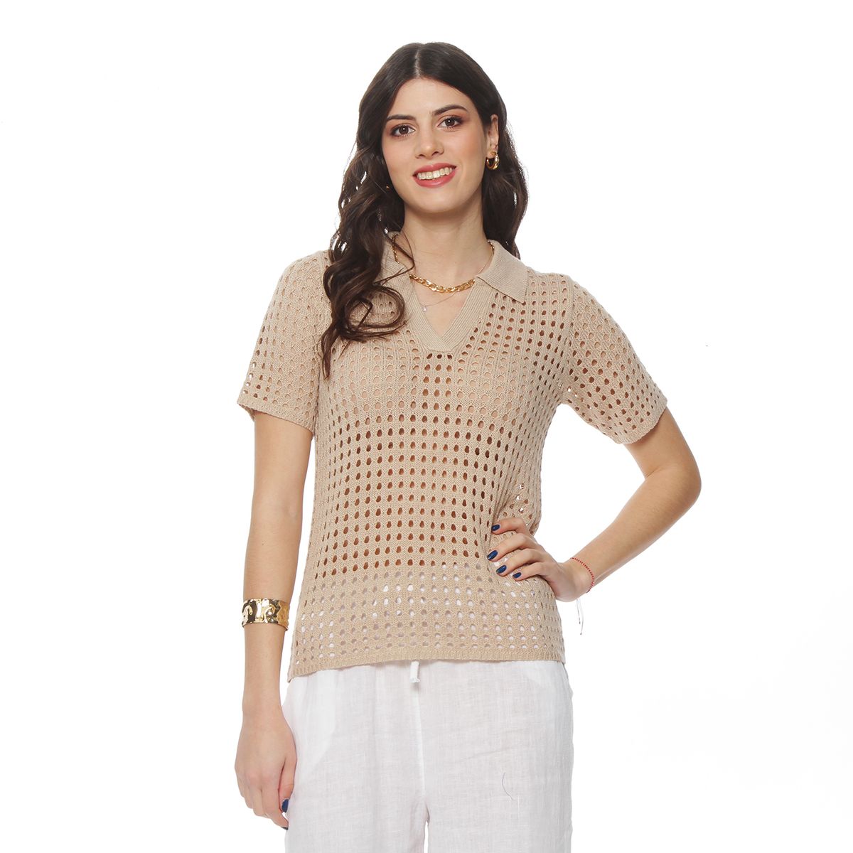 WADOS - POLERA MANGA CORTA TEJIDA ESCOTE V