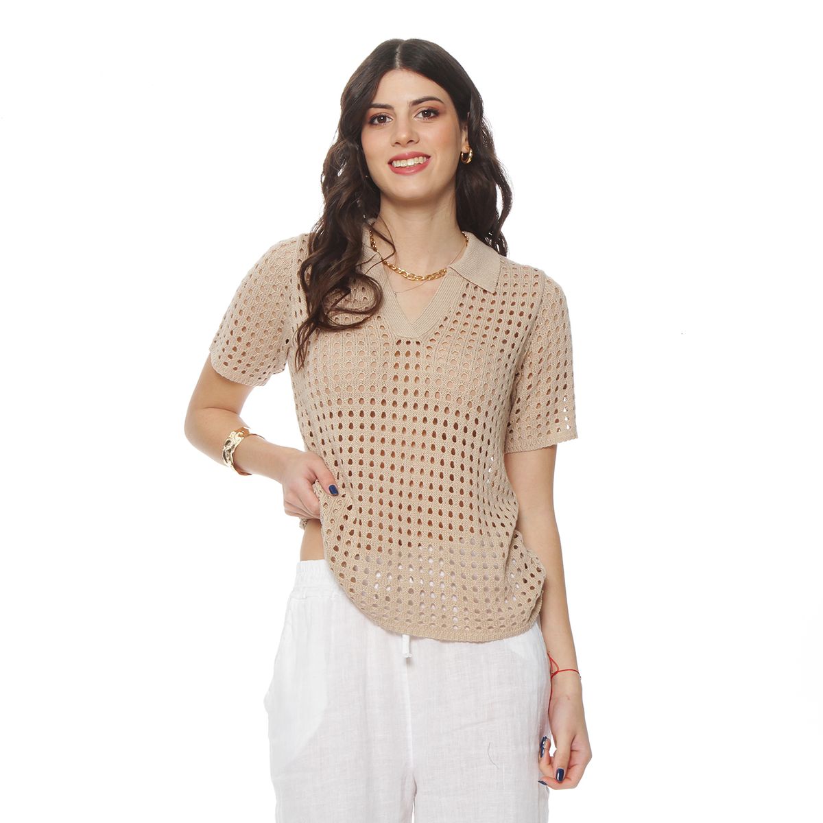 WADOS - POLERA MANGA CORTA TEJIDA ESCOTE V