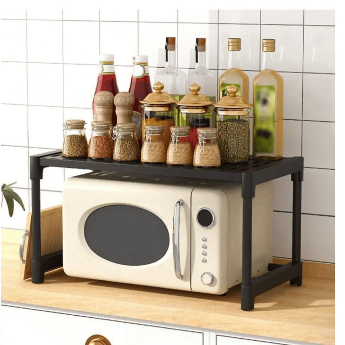 CARIBEE - Rack Estante Microondas Organizador Cocina Ahorra Espacio Negro