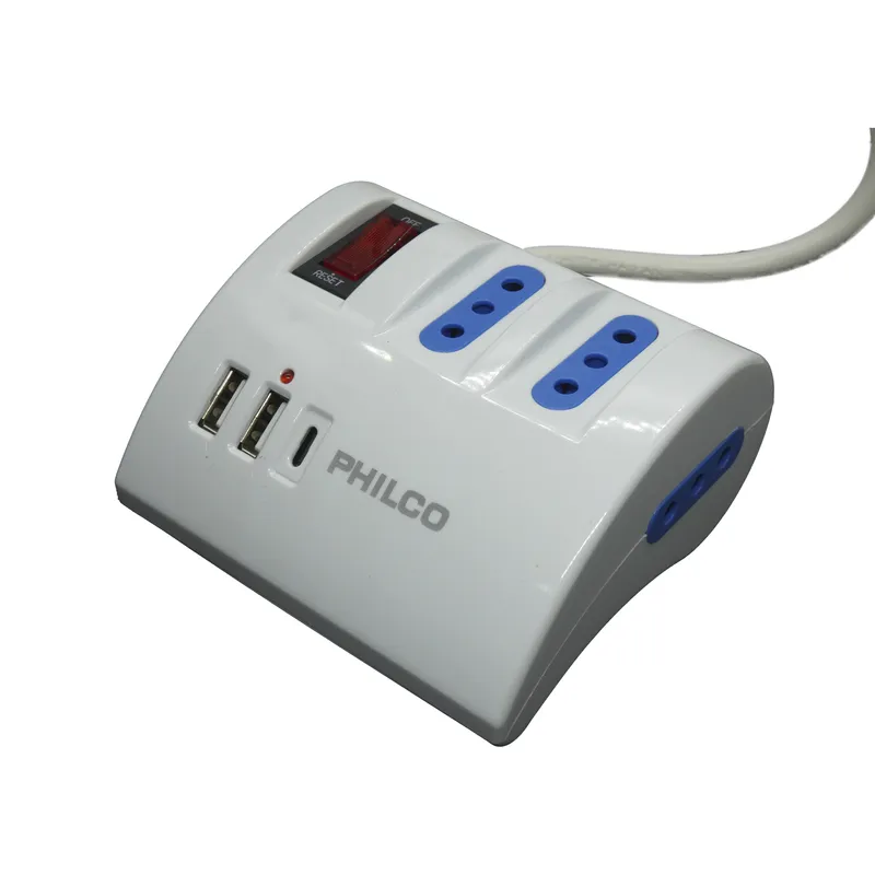 PHILCO - Zapatilla electrica 3 tomas y USB blanca 1.5mts philco sec