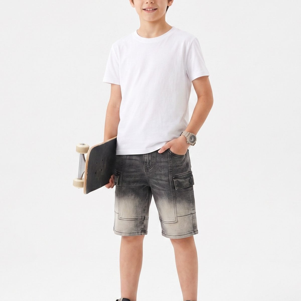 KIBOU - Shorts Bermuda Cargo Jean Denim Casual Con Estilo