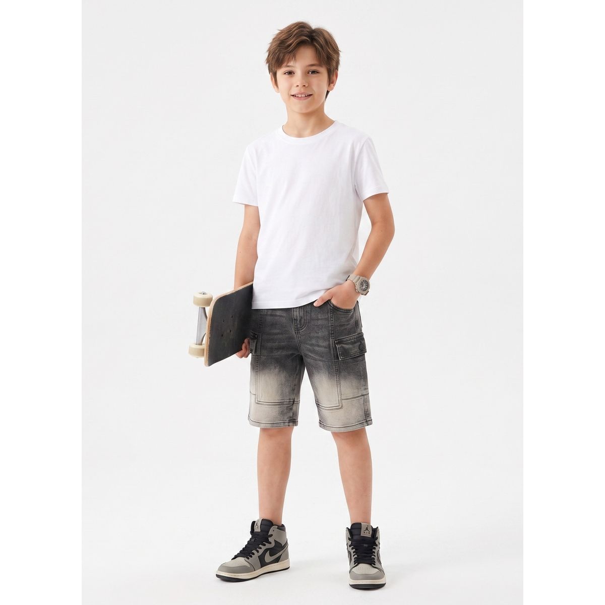 KIBOU - Shorts Bermuda Cargo Jean Denim Casual Con Estilo