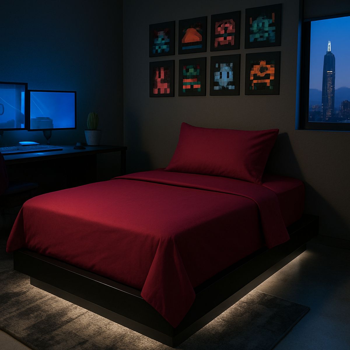 ARMONIA - Set de Sábanas Signature 800 Hilos Burdeo 15 Plazas Premium