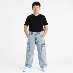 KIBOU - Pantalón Jeans Cargo Niño Denim Estilo Urbano