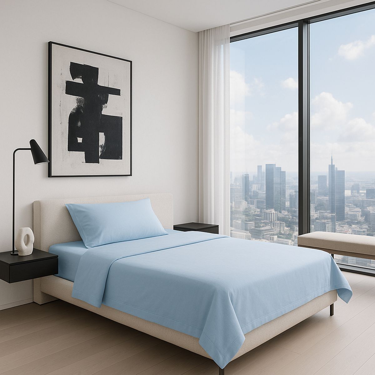 ARMONIA - Conjunto de Sábanas Signature 800 Hilos Azul 1½ Plazas Suaves