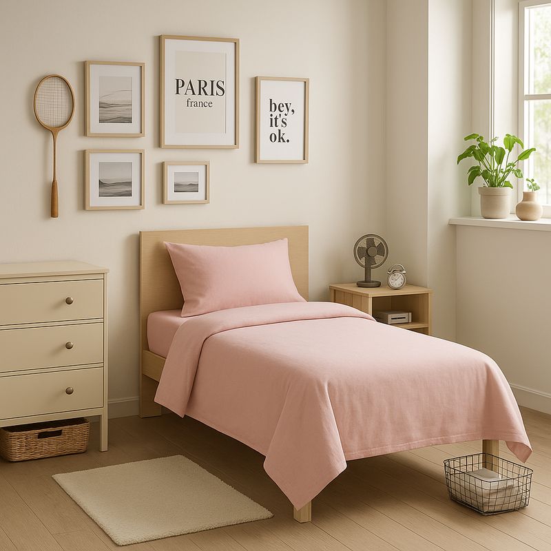 ARMONIA - Conjunto de sábanas para cama de 1 plaza 144 hilos rosado