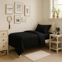 ARMONIA - Set de sábanas 1 plaza Twin 144 hilos estilo color negro