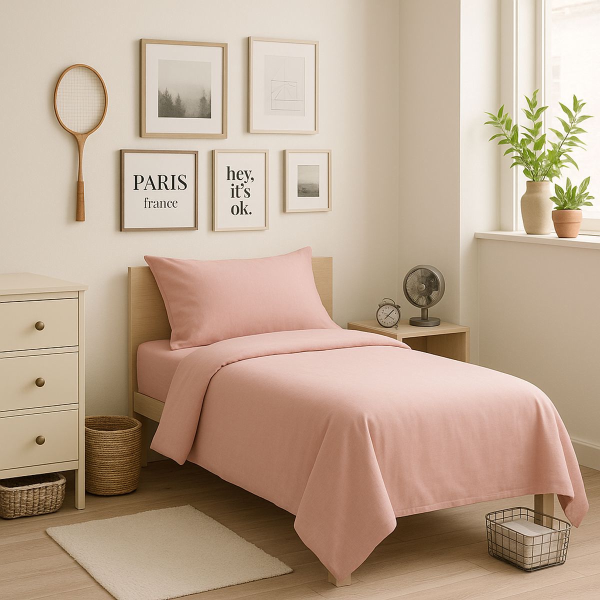 ARMONIA - Conjunto de sábanas para cama de 1 plaza 144 hilos rosado