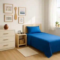 ARMONIA - Set de sábanas 1 plaza Twin 144 hilos estilo color azul
