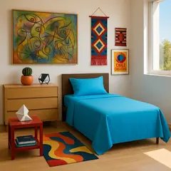 ARMONIA - Juego de sábanas Twin 1 plaza 144 hilos diseño azul