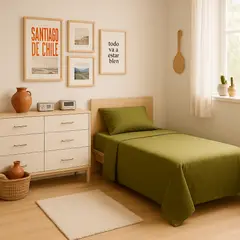 ARMONIA - Set de sábanas 1 plaza Twin 144 hilos estilo color verde