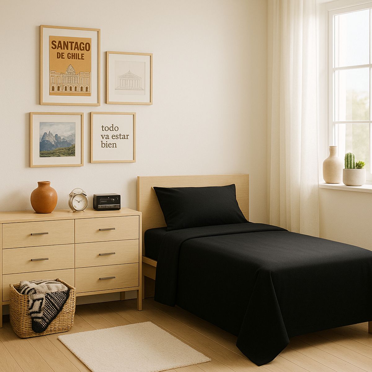 ARMONIA - Juego de cama Twin de 1 plaza 144 hilos patrón azabache