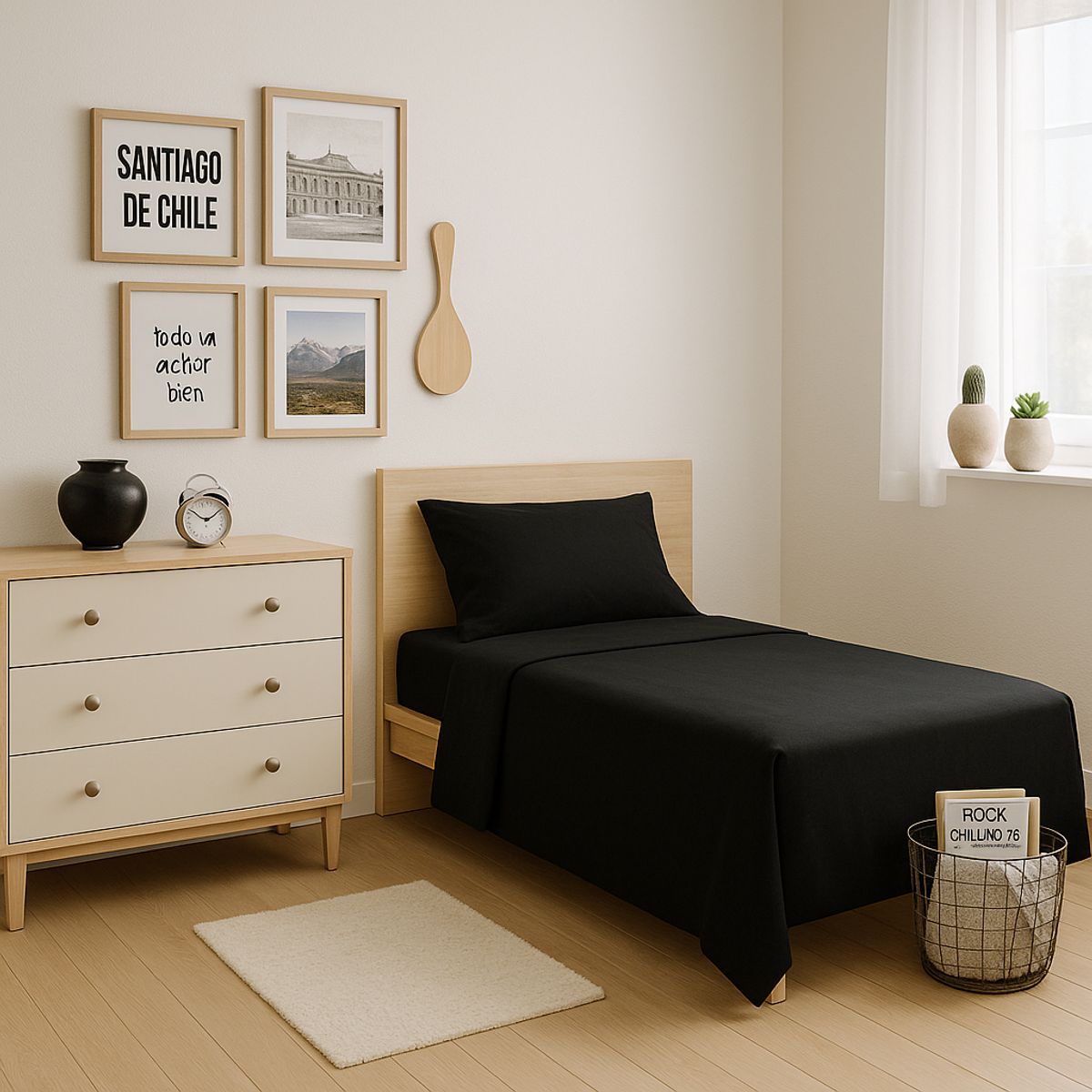 ARMONIA - Juego de cama Twin de 1 plaza 144 hilos patrón azabache