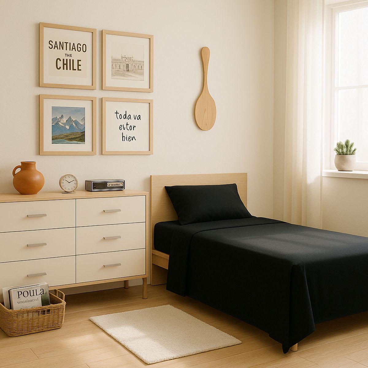 ARMONIA - Conjunto de sábanas para cama de 1 plaza 144 hilos negro