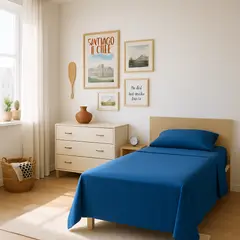 ARMONIA - Conjunto de sábanas para cama de 1 plaza 144 hilos azul