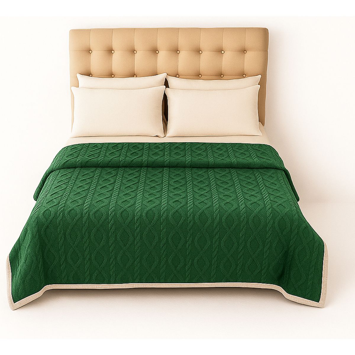 ARMONIA - Cobija Sherpa verde diseño geométrico 160x220 microfibra abrigadora premium
