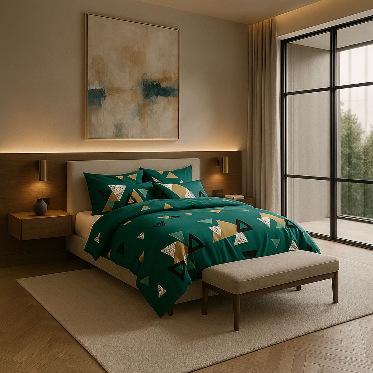 ARMONIA - Juego de cama 800 hilos triángulos 15 plz tacto seda 828