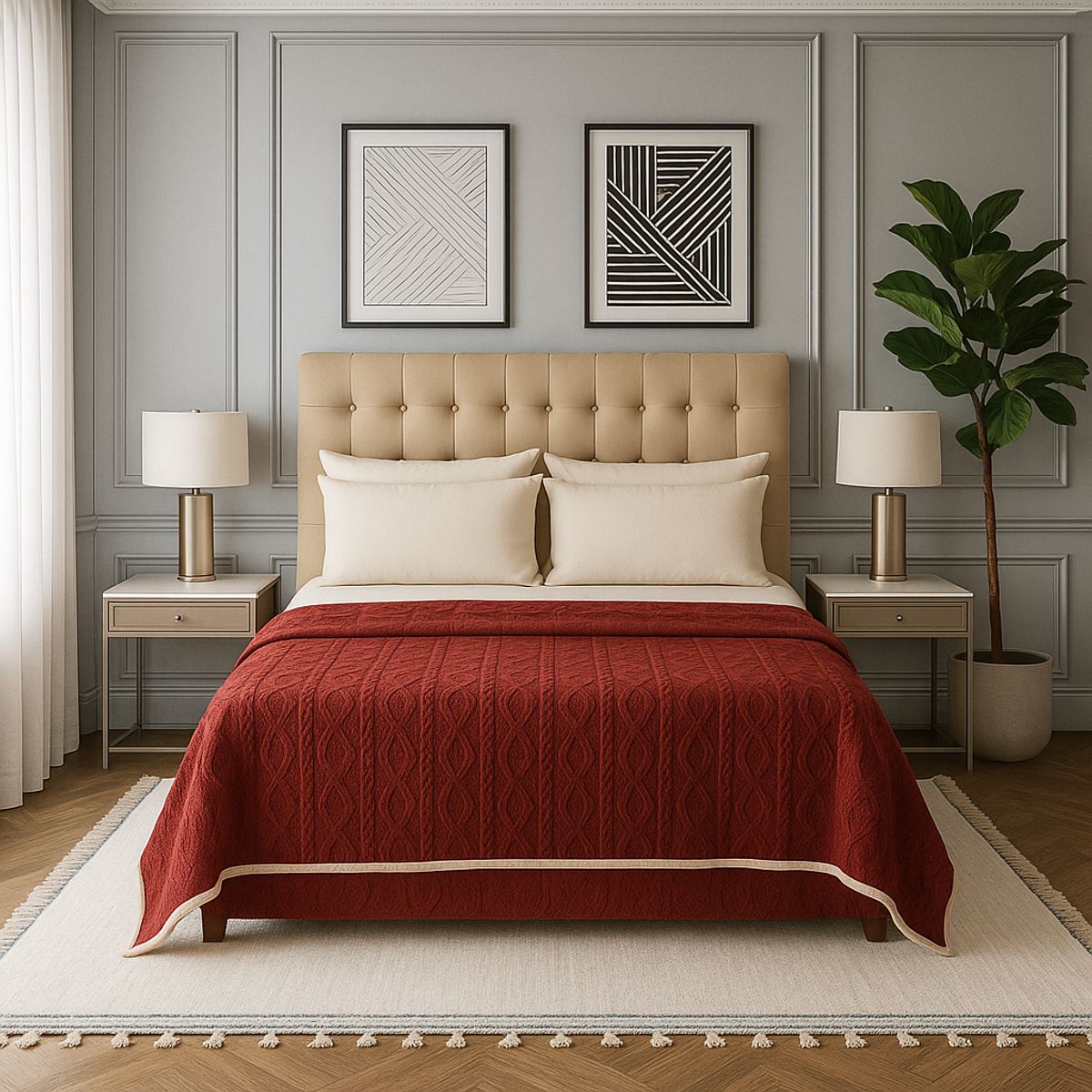 ARMONIA - Cobertor Sherpa diseño geométrico 160x220 doble faz confortable