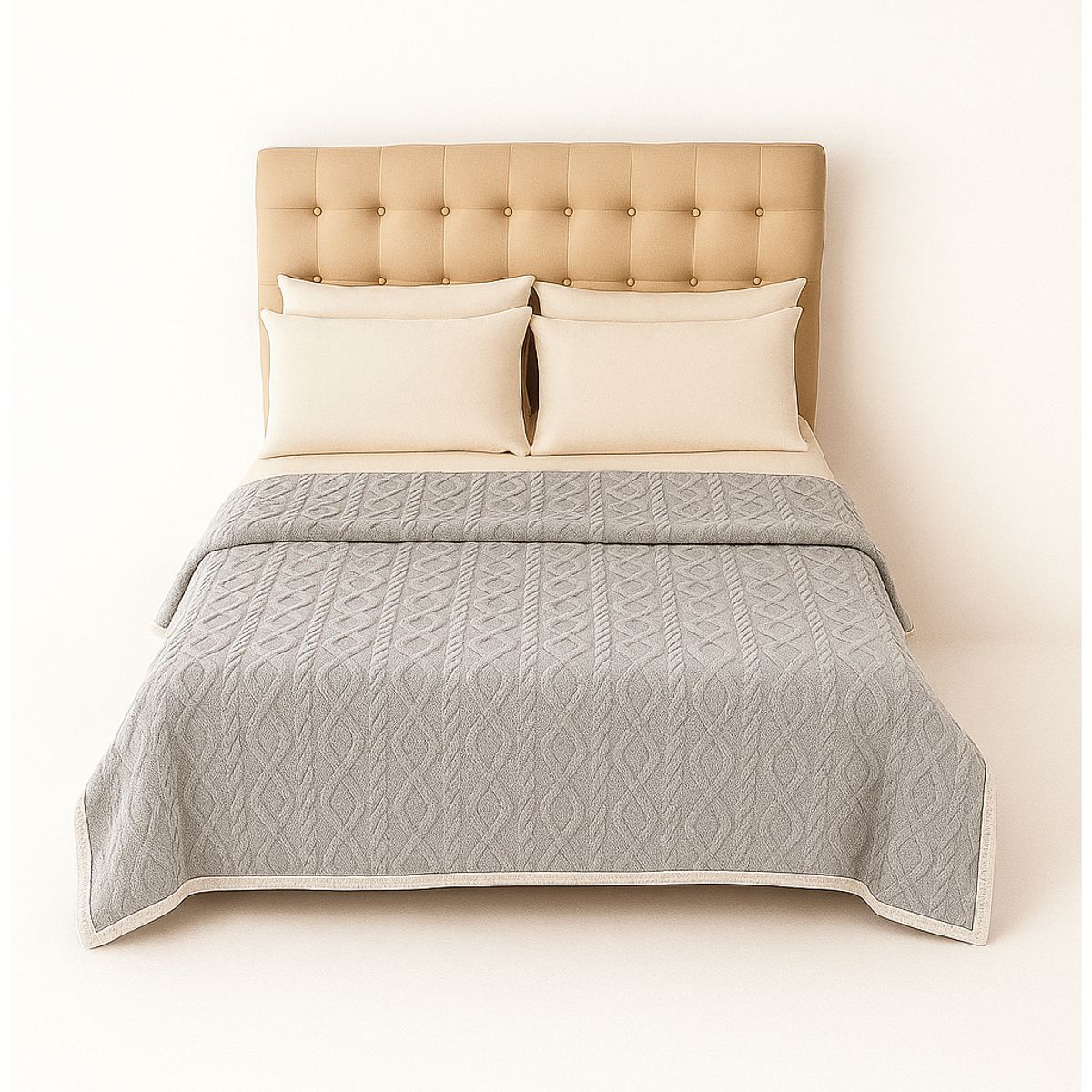 ARMONIA - Cobija Sherpa gris 160x220 diseño geométrico microfibra premium