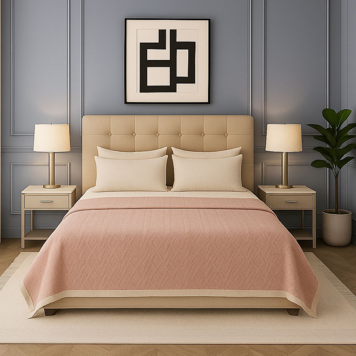 ARMONIA - Cobija Sherpa rosa palo 160x220 diseño geométrico microfibra premium