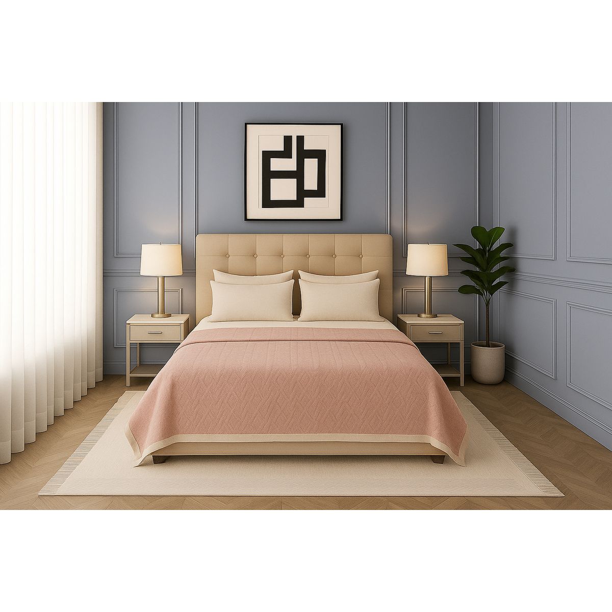 ARMONIA - Cobija Sherpa rosa palo 160x220 diseño geométrico microfibra premium