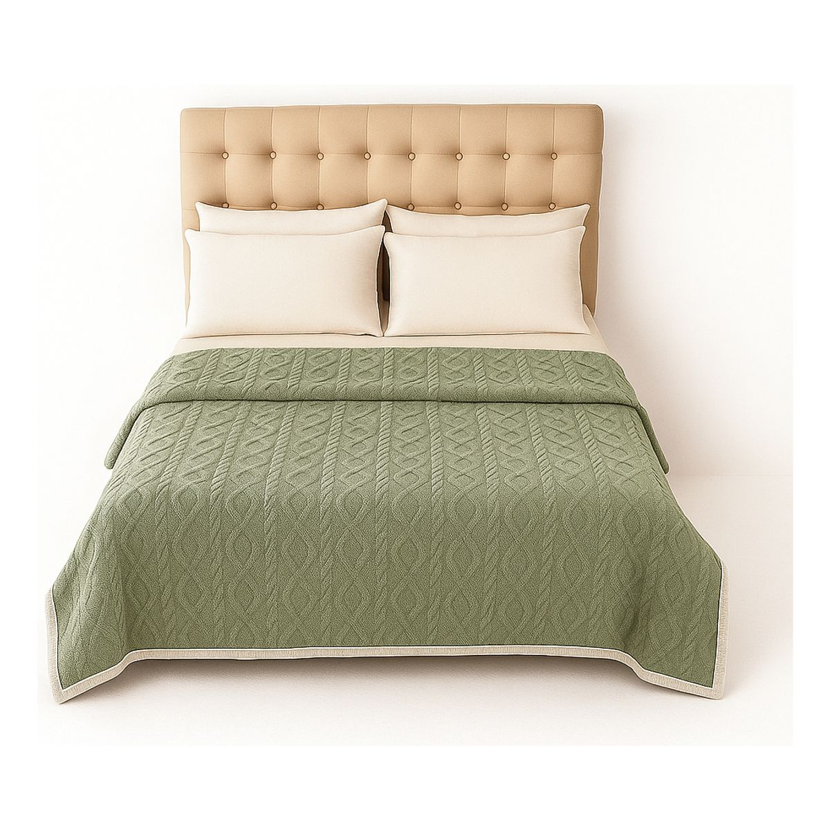 ARMONIA - Manta Sherpa suave verde claro diseño geométrico 160x220 cama sofá