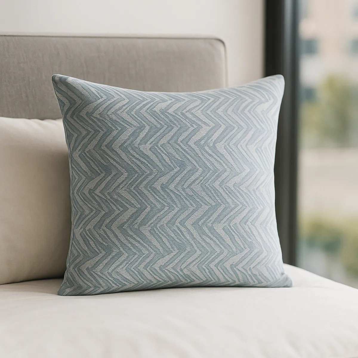 ARMONIA - Funda decorativa azul texturizada 45x45 diseño contemporáneo sofá dormitorio 760