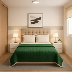 ARMONIA - Cobertor polar Sherpa 160x220 verde diseño geométrico reversible dormitorio