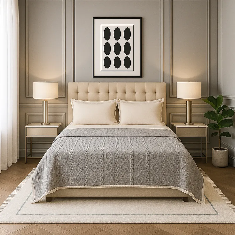 ARMONIA - Frazada Sherpa gris 160x220 patrón geométrico doble faz dormitorio