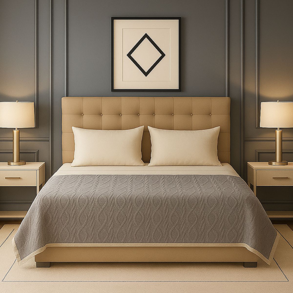 ARMONIA - Manta reversible Sherpa 160x220 diseño geométrico gris hogar moderno