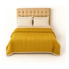 ARMONIA - Manta Sherpa amarilla diseño geométrico 160x220 ultra suave cama sofá
