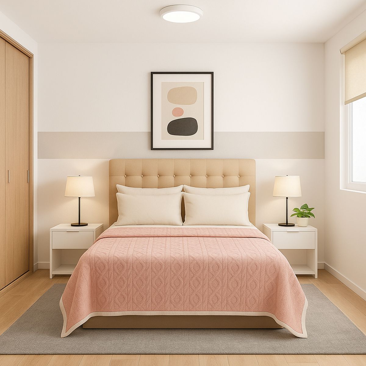 ARMONIA - Cobertor polar Sherpa rosa palo geométrico 160x220 extra suave living CL