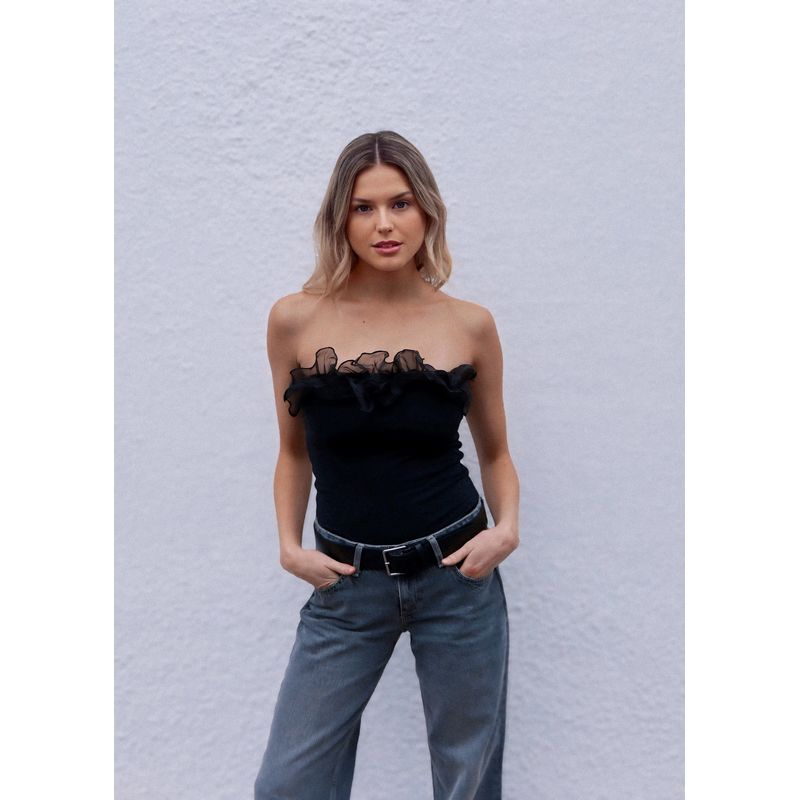 SIETE MARES - Body Strapless Vuelos Bianca Negro Siete Mares
