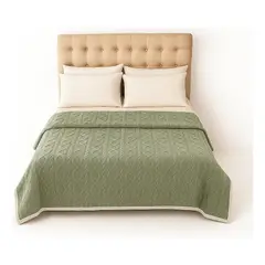 ARMONIA - Manta Sherpa verde claro diseño geométrico 160x220 ultra suave cama sofá