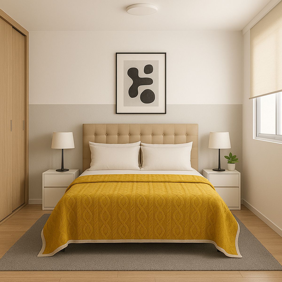 ARMONIA - Manta reversible Sherpa 160x220 diseño geométrico amarillo hogar moderno