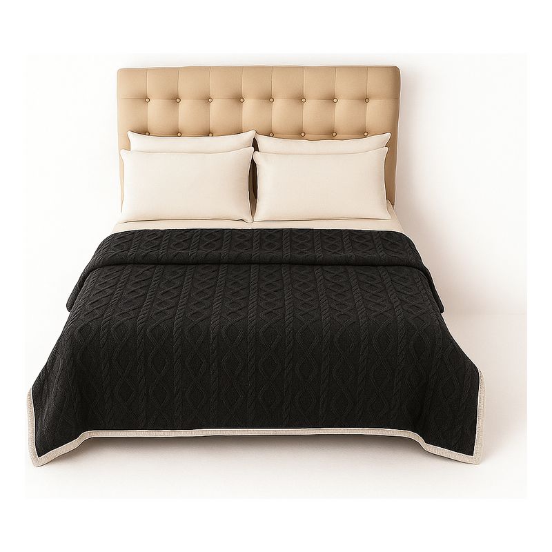 ARMONIA - Manta Sherpa negro diseño geométrico 160x220 ultra suave cama sofá