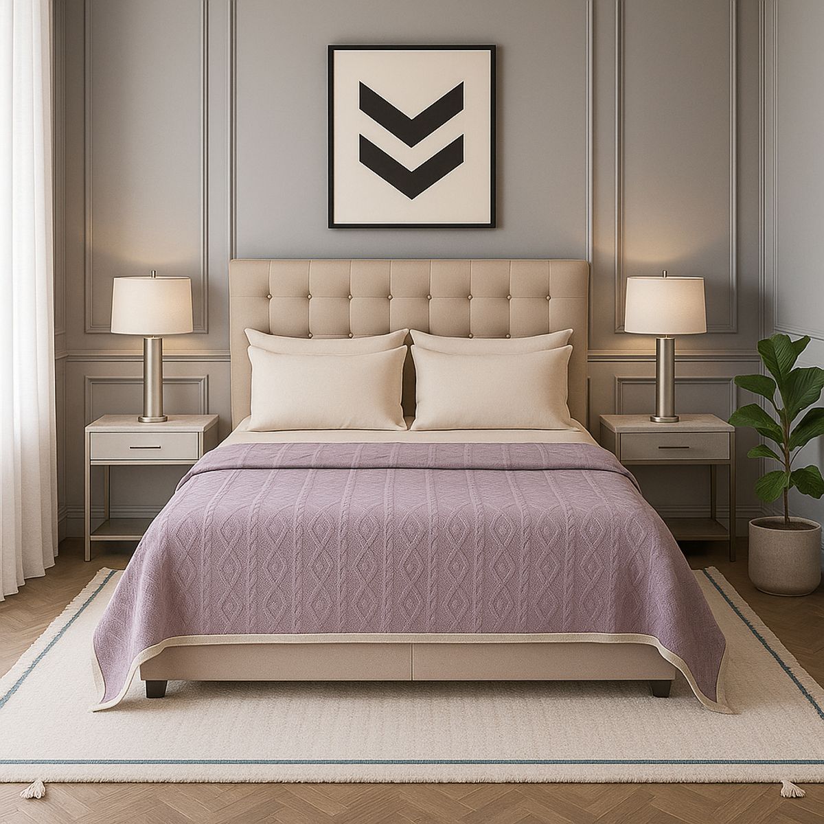 ARMONIA - Manta Sherpa suave diseño geométrico 160x220 cama sofá