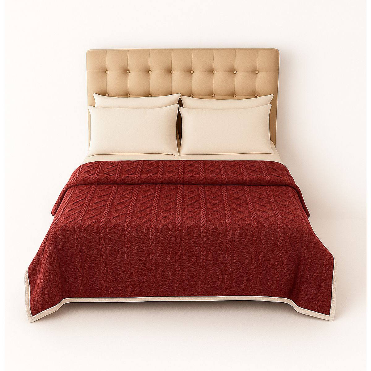 ARMONIA - Manta Sherpa burdeo diseño geométrico 160x220 ultra suave cama sofá