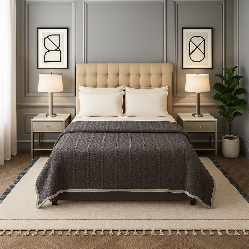ARMONIA - Frazada Sherpa diseño geométrico 160x220 ultra suave living CL