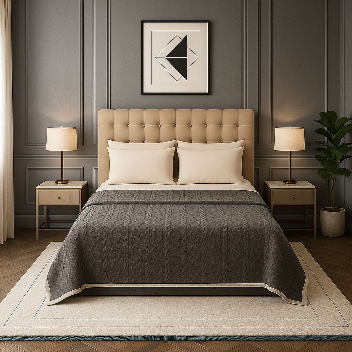 ARMONIA - Manta Sherpa suave diseño geométrico 160x220 cama sofá